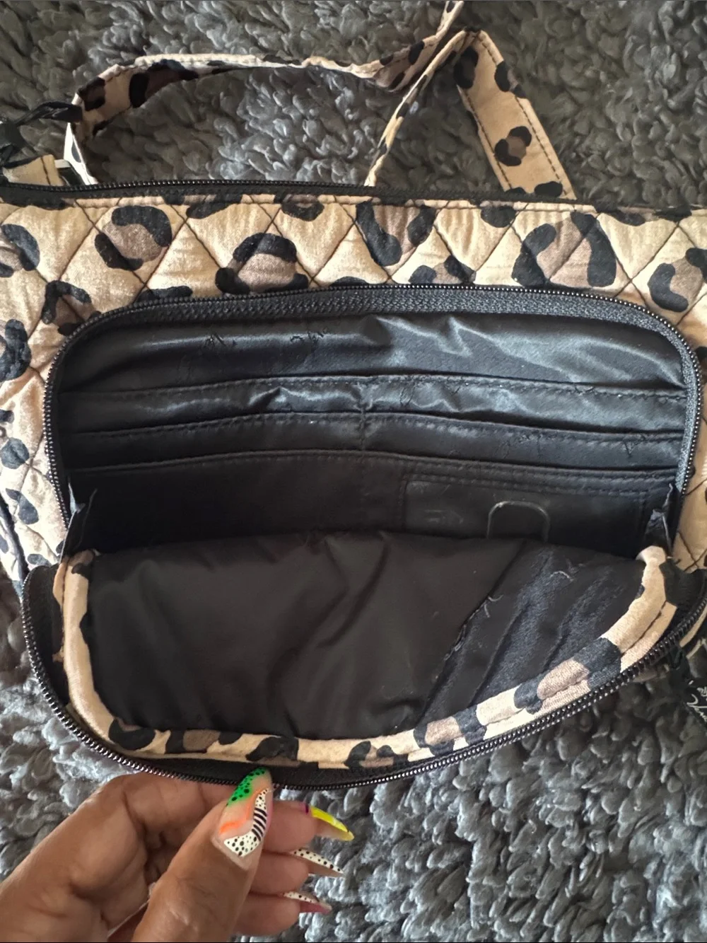 Vera Bradley Quilted Leopard Print Crossbody Bag in Beige and Black